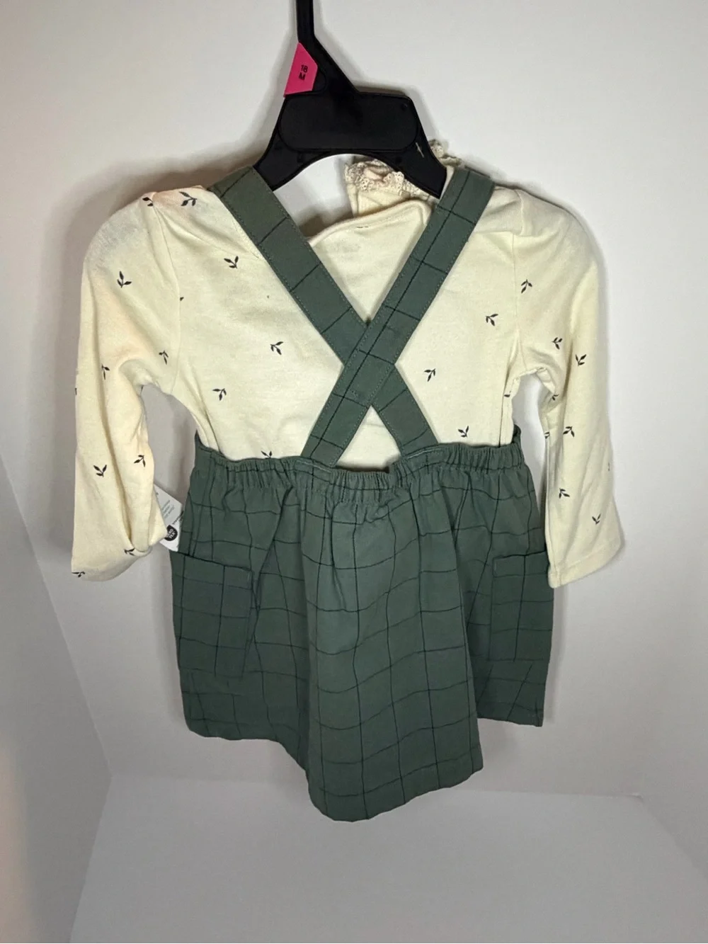 Carter's Green Windowpane Pinafore Dress with Cream Top